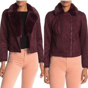 NWT Catherines Deep Burgandy Faux Fur Collar Jacket Women’s Size PS